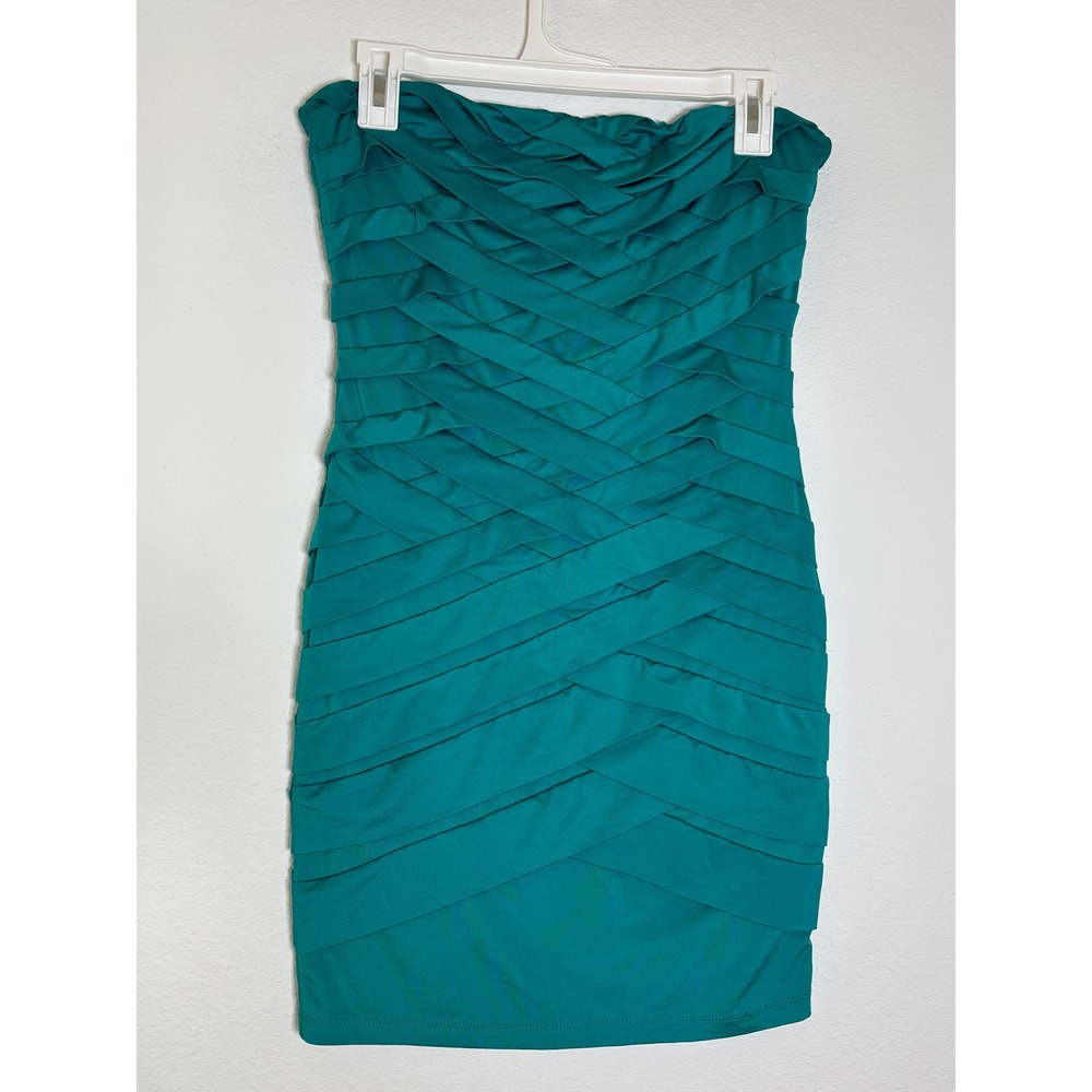 Forever 21 Teal Blue Pleated Bandage Bodycon Strapless Mini Dress Medium